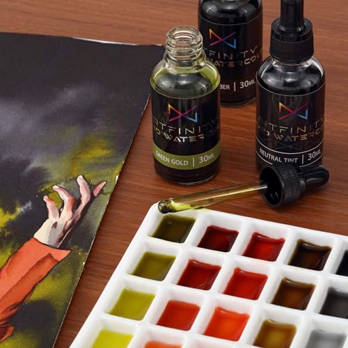 Artfinity Liquid Watercolor Paint 30 ml Bottles, Set of 12 Colors - Vibrant Dye-Based Liquid Watercolor w/Glass Pipette, Fast-Drying, Fine Art Paint for Calligraphy, Airbrushing & Traditional Art - color: Assorted, size: 12.2 fl oz