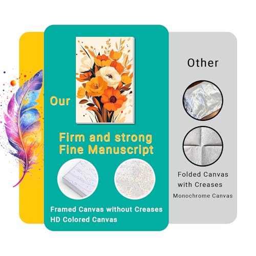 obterie 4 Pack Framed Paint by Numbers Kit for Adults Beginner Canvas Painting by Numbers for Adults Flowers Easy Adult Paint by Number Kits with Frame Flower Watercolor Painting by Number 8x12 Inch - color: YFb0104