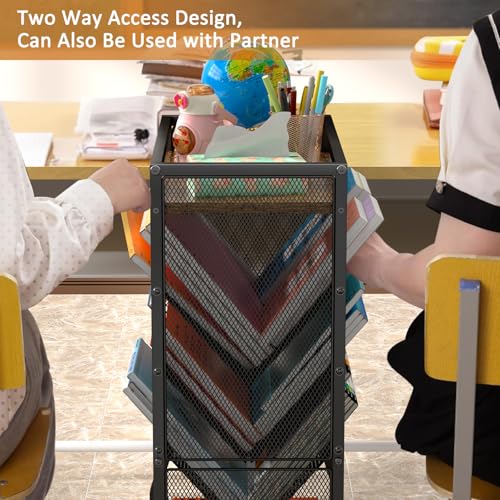 DAOUTIME 8 Tier Rolling Book Cart with Wheels, Mobile Book Storage Cart with 2 Sides Access Bookcase for Narrow Space, Rolling File Organizers and Storage for Home Office Living Room Classroom School