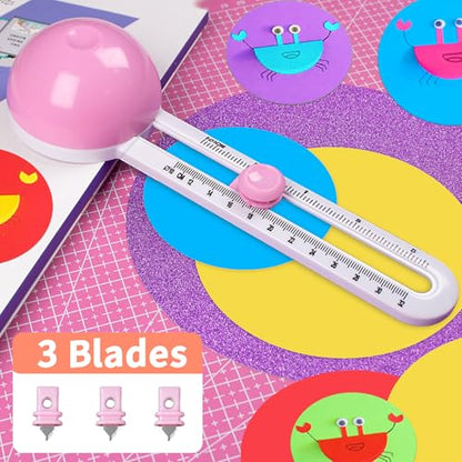 Circle Cutters with 3 blades, Cut Circle Diameter 4'' to 12.5'', Pink | Rotary Circle Cutter for Paper Crafts, Adjustable Circular Cutter Tool for Scrapbook, Easy to Use, Precise & Smooth Cutting - color: Pink
