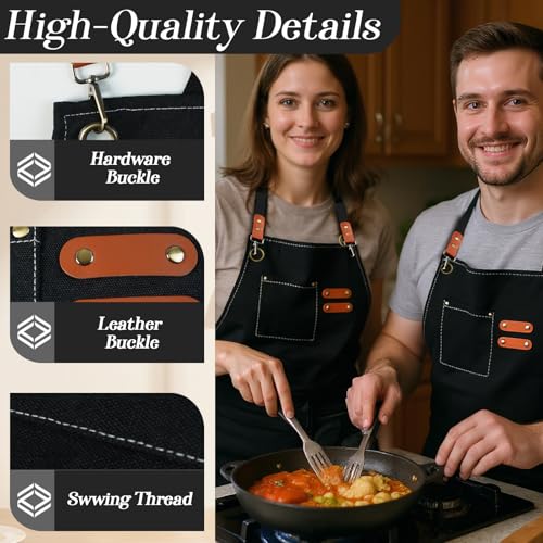 conda Chef Apron, 1 Pack, Cross Back Straps Apron With Pockets for Men Women, 100% Cotton Canvas Adjustable Apron, for Cooking Pottery Baking Painting - color: Black