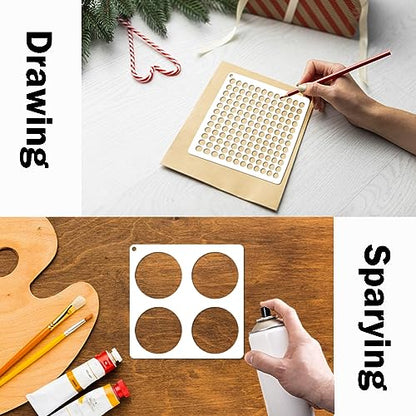 16 Pieces Circle Stencil Bubble Geometric Craft Stencil Polka Dot Stencils Mixed Media Circle Stencils for Painting on DIY Card Making Scrapbook Paper Fabric Pillows (16 Dot) - style: 16 Dot