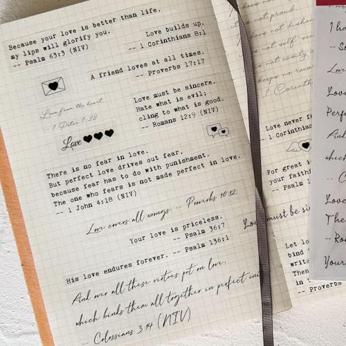 Bible Verses Planner Stickers – 4 Sheets of Love Quotes, Retro Typewriter & Hand Lettering Styles, Inspirational Christian Stickers for Journaling, Scrapbooking, Bible Study, and Crafts - style: Bible verses about love