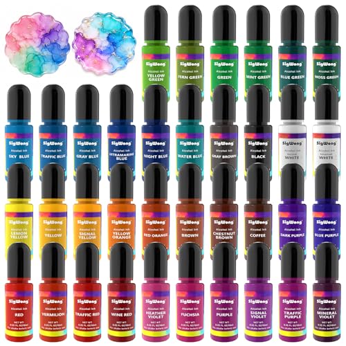 Alcohol Ink Set - 36 Bottles Vibrant Colors High Concentrated Alcohol-Based Ink, Concentrated Epoxy Resin Paint Colour Dye Great for Resin Petri Dish, Coaster, Painting, Tumbler Cup Making(10ml Each)