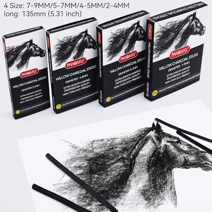 PANDAFLY 25 Pack Willow Charcoal Sticks, 7-9mm, Black Artist Vine Charcoal - size: 7-9mm