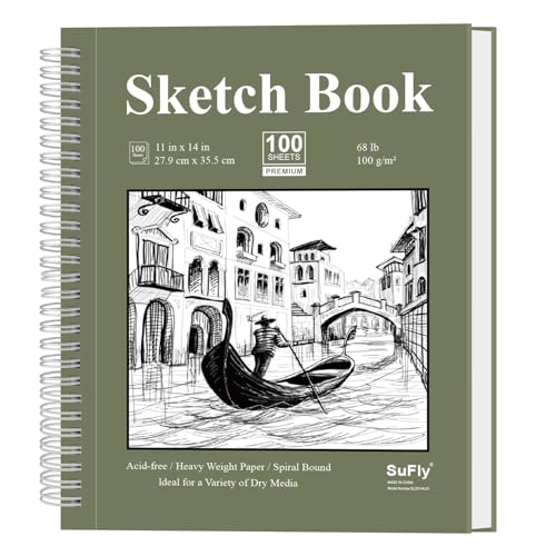 SuFly 11x14 Sketchbook, 100 Sheets Hardcover Sketch Book, 68lb/100gsm Artist Paper, Drawing Books for Teens & Art Gifts. - color: Green, size: 11-x-14-inch:1 Pack