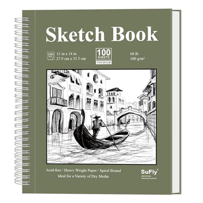 SuFly 11x14 Sketchbook, 100 Sheets Hardcover Sketch Book, 68lb/100gsm Artist Paper, Drawing Books for Teens & Art Gifts. - color: Green, size: 11-x-14-inch:1 Pack