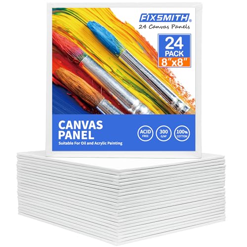 Canvas Boards for Painting 8x8 Inch, Super Value 24 Pack Paint Canvases, White Blank Canvas Panels, 100% Cotton Primed, Painting Art Supplies - size: 8"×8"