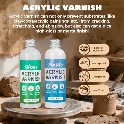 Sovol 480ml Air Dry Clay Glaze with Tools, Gloss & Matte Clay Varnish | Avoid Clay Wear, Cracking, Scratches for Air Dry Clay Polymer Clay Resin Crete Pottery Acrylic Paint