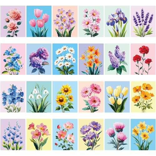 Sherr 24 Pcs Pre Drawn Canvas for Adult, Flower, 8 x 10 Inch - size: 8 x 10 Inch, style: Flower