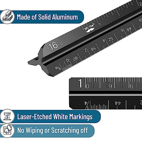 Mr. Pen- Small Architectural Scale Ruler, Aluminium, 6 Inch, 2 Pack | Black and Blue, Pocket Size Ruler, Triangle Ruler, Metal Ruler Set, Architect Scale Ruler for Blueprints - color: C. Black & Blue