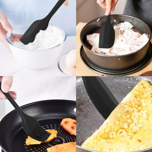 Silicone Spatulas Set of 6, Rubber Spoon Spatula Heat Resistant Spoonula One Piece Design Seamless Spatula Non-Stick Scrapers Baking Mixing Tool (Black) - color: Black