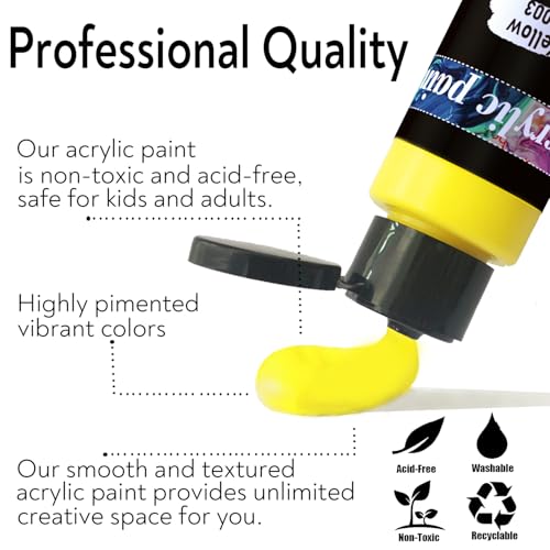 Acrylic Paint Set 118 PCS of 99 Colors 2fl oz 60ml Bottles with 12 Brushes and 6 Knives,Non Toxic No Fading Rich Pigment for Kids Adults Artists Canvas Crafts Wood Painting