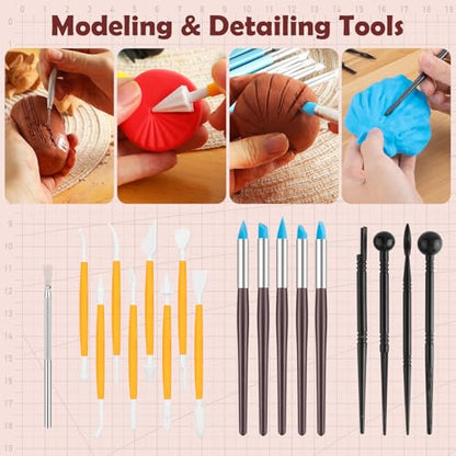 48PCS Pottery Tools Kit for Sculpting, Clay Carving Tools, Ceramic Tools for Polymer Clay, Modeling, Trimming, Molding, Shaping, Pottery Kiln, Arts Crafts Supplies, Adults, Students, Beginners, Pros - color: 48PCS