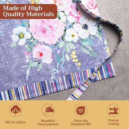Maison d' Hermine Aprons for women with Pocket 100% Cotton (27.50"x31.50") | Adjustable Neck Strap & long ties Apron Men Chef Wedding Cooking Gardening Server Maid - color: 062 - Sweet Rose Lavender - Lush