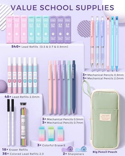 Four Candies 36PCS Mechanical Pencil Set with 624 Lead Refills (Green) - color: Green