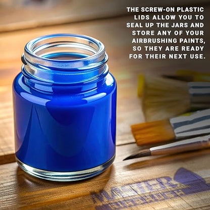 Master Airbrush (Pack of 10) TB-001 Empty 3/4 Ounce (22cc) Glass Jar Bottles with Plastic Lids - Replacement Jars, Paint Storage Bottles - Jars Screw Into Siphon Feed Airbrush Lid Adaptor Assemblies - size: 0.75oz - Glass - Lids