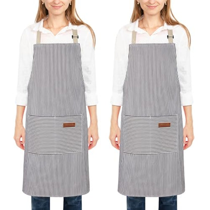 2 Pack Kitchen Cooking Aprons, Adjustable Bib Soft Chef Apron with 2 Pockets for Men Women - color: Coffee Stripes