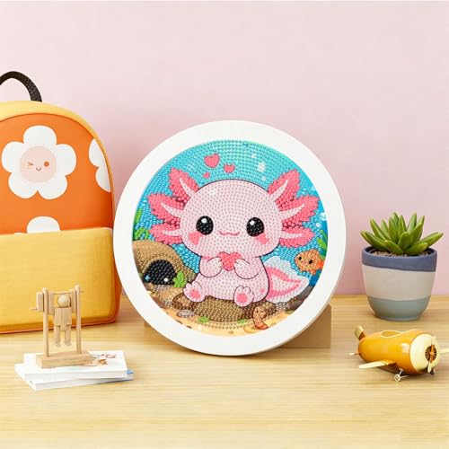 Arttoplus Axolotl Diamond Art Kits for Kids with Round Frame 8x8 inch - color: CC1126-US