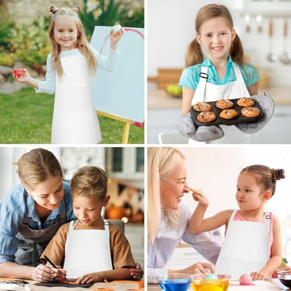 10 Pack Kids Apron Adjustable Children Apron with 2 Pockets Children Chef Painting Aprons for Cooking Baking Painting Crafts Making (White) - color: White