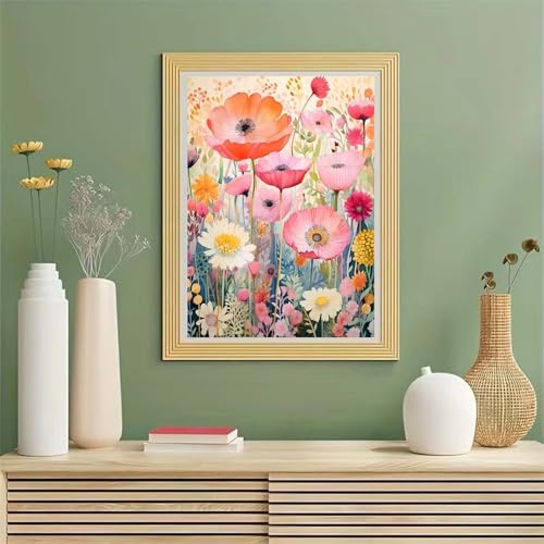 GEMOUJ Paint by Numbers Kits for Adult,Pink Flowers Paint by Numbers Kit for Adult Beginner, DIY Acrylic Painting on Canvas for Adult, Home Wall Decor 16 x 20 inch - color: GM21