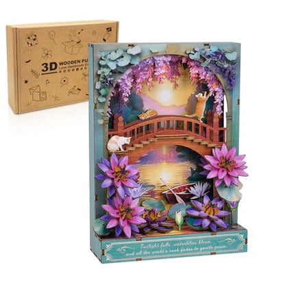 3D Puzzles for Adults Water Lilies Wooden Bloom Craft with LED Light - color: Twilight Water Lilies