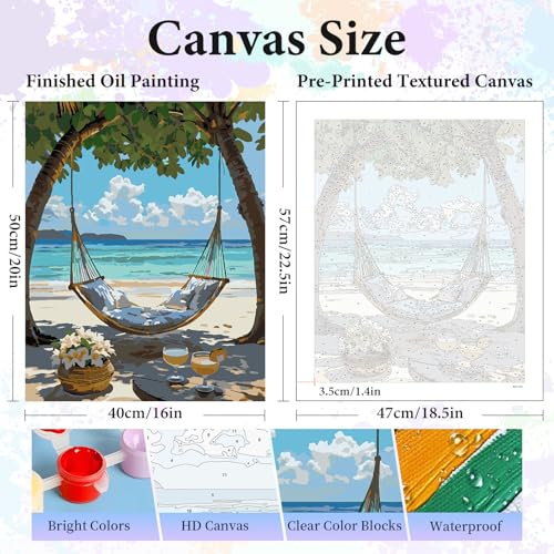 Paint by Numbers Kit for Adults, Hammock Beach Number Painting Canvas Kit - color: LBOPNFP2