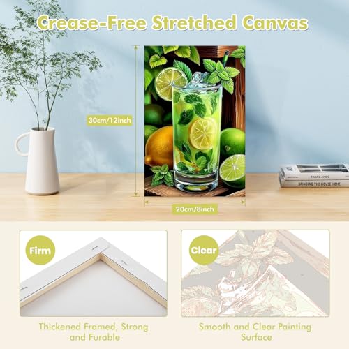 Bowetile Mojito Cocktail Paint by Numbers Kit for Adults, Framed Painting by Numbers Lemon, Adults' Paint-by-Number Kits on Canvas, Acrylic Number Painting Gifts for Home Wall Decor, 8x12in - color: Mojito Cocktail