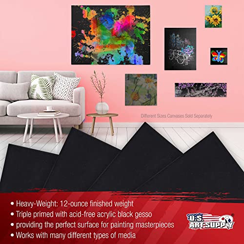 U.S. Art Supply 12x12 inch Black Mini Canvases for Painting, 4 Pack Bulk Small Stretched Artist Canvas Professional Primed - Ideal for Arts & Crafts, Heavy-Weight Gesso - Acrylic Pouring, Oil - size: 12" x 12"