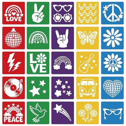 CUTHOLLOW Animals Fruit Plant Stencils, 24PCS 8-Inch Reusable Plastic | 24PCS 8-Inch Animals, Fruit & Plant Shapes, Reusable Washable Plastic, Painting, Crafts, Wall Art & Sidewalk Chalk - style: 25pcs-Vintage Peace Patterns