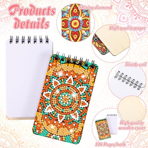 Fuyoooo 12 Pcs Mandala Diamond Art Notebook for Adults, 4.72 x 2.83 Inch | Mandala Diamond Art Kits, DIY Cover Notebook Diamond Painting for Beginners, 5d Journal Art Notepad Accessories - style: Mandala
