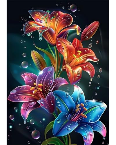 Lily Flowers Diamond Art Kits for Adults, Easy Crafts 5D Diamond Painting Dot Kit for Adult Beginners, Plant Flower DIY Round Dots Full Drill Diamonds Paintings Arts for Home Wall Decor Gifts 12X16 In - color: C10
