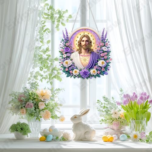 Eiflow Acrylic Diamond Art Hanging Kit for Adults Religious, DIY Diamonds Painting Door Hanging Board Kit, Special Crystal Diamond Art Painting Pendant Ornament (Jesus) - color: Jesus