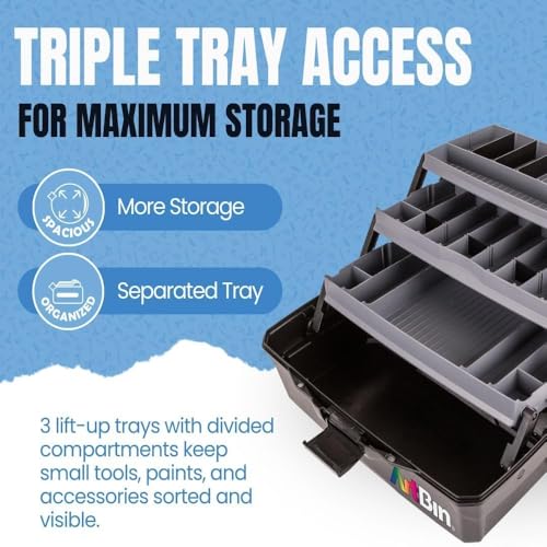 ArtBin 3-Tray Art Supply Box Versatile Organizer for Brushes, Paints, Stamps, and More - Durable Hard Plastic, Secure Closure, Portable with Top Trays and Dividers - style: Three Tray