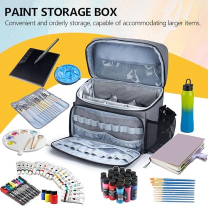 Acrylic Paint and Brush Set Organizer Bag - Carrying Case Compatible with Apple Barrel, Shuttle Art, Caliart Art Supplies - Includes Detachable Paint Brush Holder - for Travel/Outdoor Sketching (Gray) - color: Gray