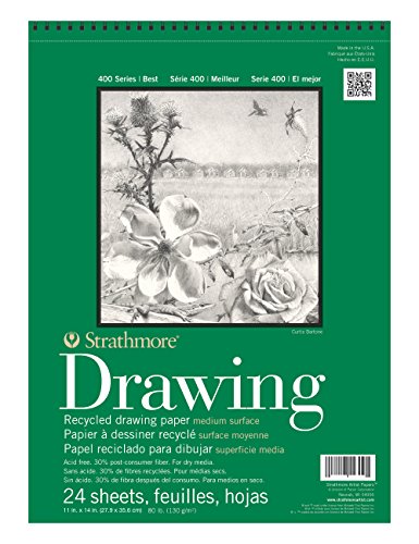 Strathmore 400 Series Recycled Drawing Pad, Medium Surface, 11"x14" Wire Bound, 24 Sheets - color: Recycled, size: 11x14