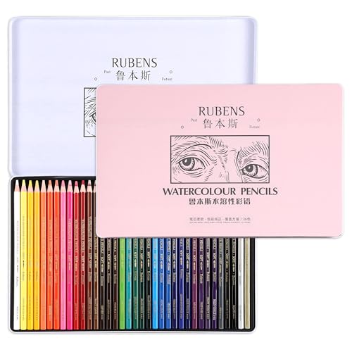 rubens Watercolor Pencils Set 36 Color, Artist Watercolor Pencils for Adult | Professional Soft Core Water Color Pencils, Blendable for Wet & Dry Paint, Metal Box, Vibrant Colors for Coloring, Drawing - size: 1 Count (Pack of 36)