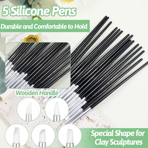 15pcs Silicone Clay Sculpting Tools, Professional Color Shaper Brushes Modeling Dotting Tool Pottery Clay Rubber Tip Pen Brushes for DIY Nail Art Handicraft Shaping Carving Artwork, 5 Shapes