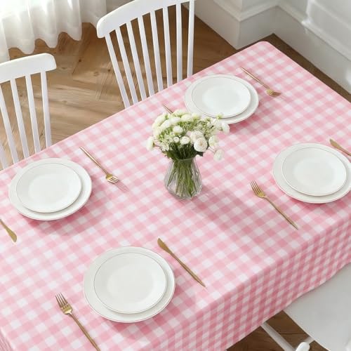 Oigco Pink Gingham Tablecloth - 3 Pack 54" × 108" Rectangle Disposable Pink and White Checkered Tablecloth, Picnic Table Cover for Party, Wedding, Birthday - color: Pink Gingham