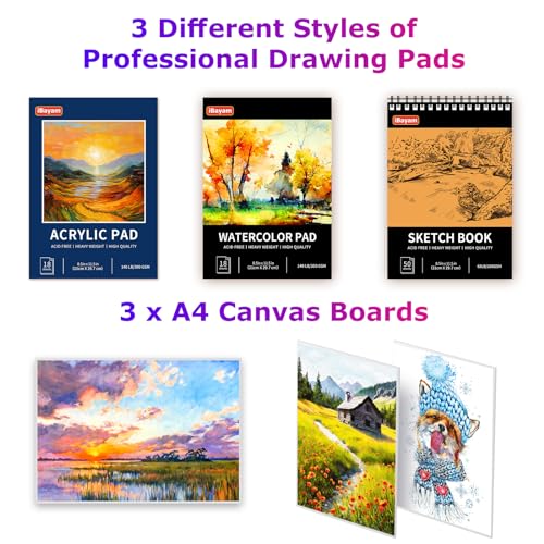 iBayam 195-Pack Deluxe Art Kit – Painting & Drawing Set for Adults | 195-pc all-in-one art set with acrylics, canvases, crayons & pads in a wooden case. Non-toxic & perfect for adult artists - color: Teal