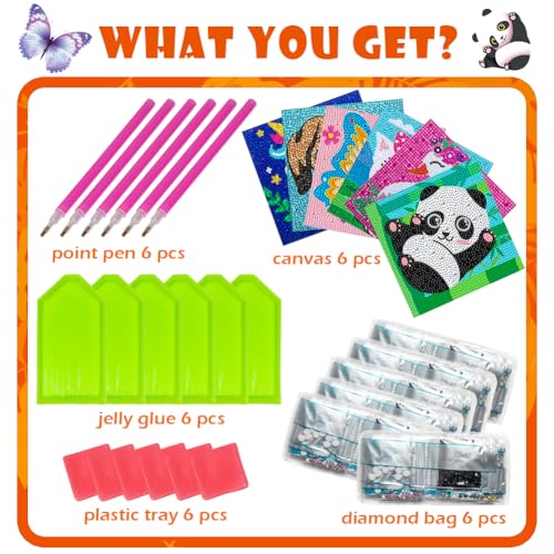 Labeol Diamond Art Kits for Kids Crafts for Girls Ages 6-8-10-12 Easy to DIY Creative Diamond Art Sticker Craft by Numbers Kits for Kids and Adult Beginners (6 Pack Cute) - style: 6 pack Cute