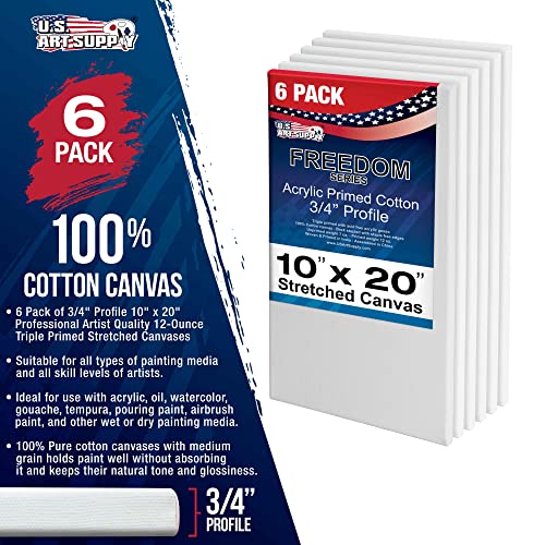 U.S. Art Supply 10"x20" Stretched Canvas for Painting, 3/4" Profile, 6-Pack - size: 10" x 20"
