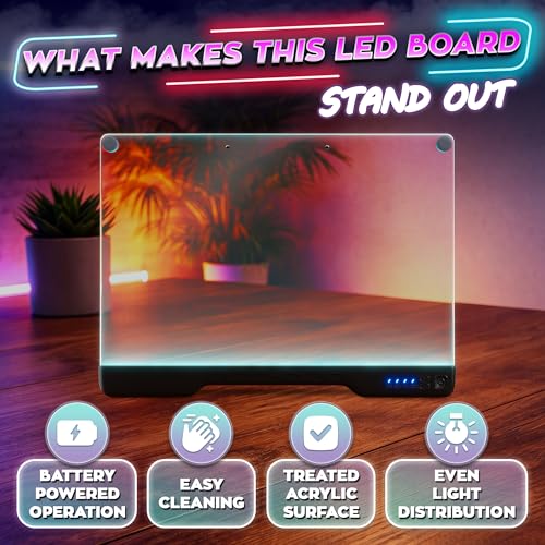 16" LED Drawing Board Rechargeable; 10 Tracing Sheets; Black | 7 Colors, Adjustable Brightness; Acrylic Light Board for Tracing with Stand, Classroom Art Kit; Birthday Gift Idea - color: Black