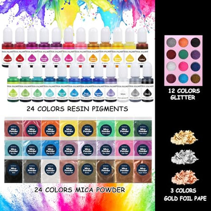 KISREL Epoxy Resin Kit 2 Gallon - Clear Casting Resin for Craft | 24 Pigments + 24 Mica Powders, No Yellowing, Bubble-Free Casting Resin for Art Crafts, Jewelry & Molds (1 Gal x 2) - size: 2Gallon