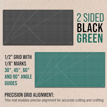 U.S. Art Supply 40"x80" Self-Healing Cutting Mat 5-Ply Green/Black | Double-Sided Green/Black Craft Mat, Non-Slip Cutting Mats for Crafts, Sewing, Quilting, Scrapbooking