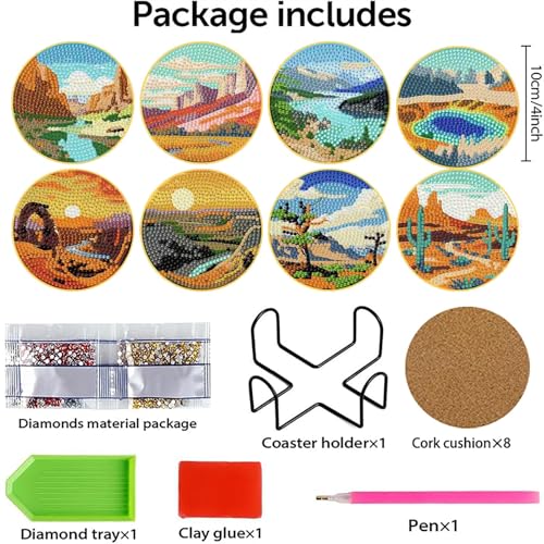 Clendo 8 Pcs National Park Diamond Art Coasters Kit with Holder,Small Landscape Diamond Art Kits for Adults Beginners, Diamond Painting Coasters Arts and Crafts Kits - color: Jxbd107-us