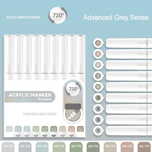 Water Based Acrylic Paint Markers, 9 Colors Paint Pen Set - color: Gray Series-2