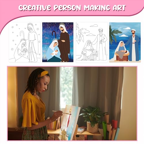 Sherr 10 Pcs Pre Drawn Canvas for Painting,Religious,8 X 10 Inch | Preprinted Stretched Cotton Canvas for Adults, Pre Drawn Painting Outlines for Couple Date Night, Sip and Paint Party Favor - style: Religious