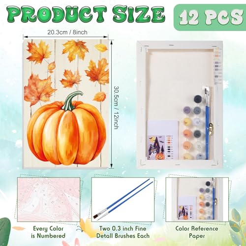 Nezyo 12 Sets Paint by Numbers 8 x 12 Inch for Adults Beginner with Wooden Frames Canvas DIY Acrylic Painting Kit Art Gift for Painting Party Sip and Paint Events for Home Decor(Festival) - style: Festival