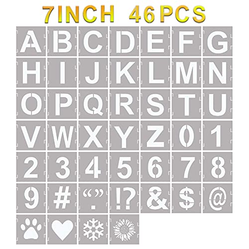 YEAJON 46 Pcs Letter Stencils Symbol Numbers Craft Stencils, Reusable Alphabet Templates Interlocking Stencil Kit for Painting on Wood, Wall, Fabric, Rock, Chalkboard, Sign, DIY Art Projects(7 Inch) - size: 7 INCH